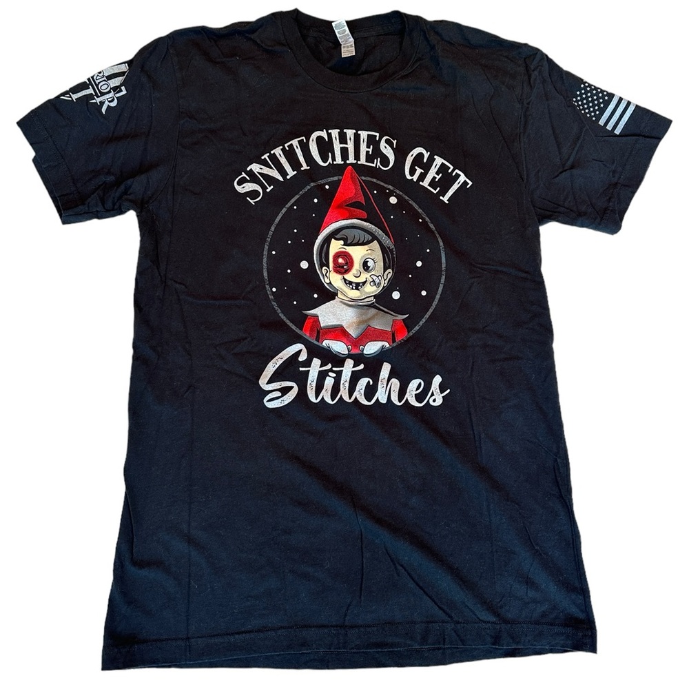 AMERICAN WARRIOR snitches get stitches black T-shirt size L tall NWOT
